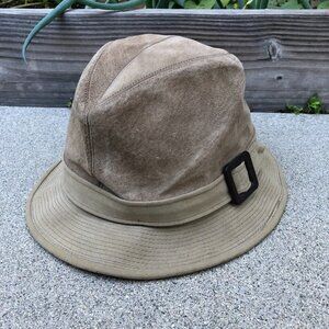 Vintage DOBBS Leather Suede Bucket Fedora Hat Men's 7 Tan Brown Cap Fifth Avenue